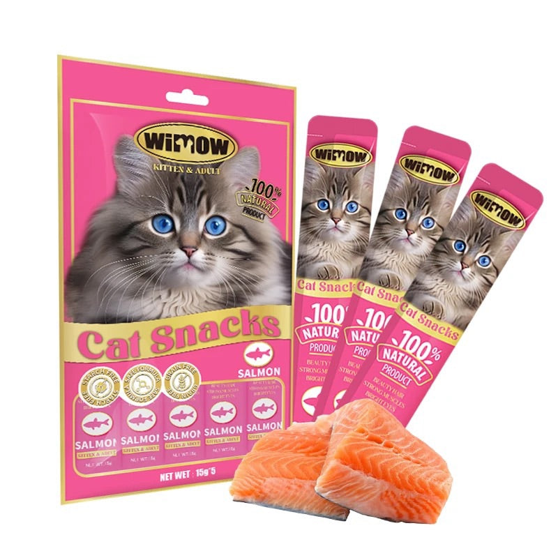 Wimow Creamy Treats For Cats & Kittens With Salmon Flavor - 5 sticks Pack