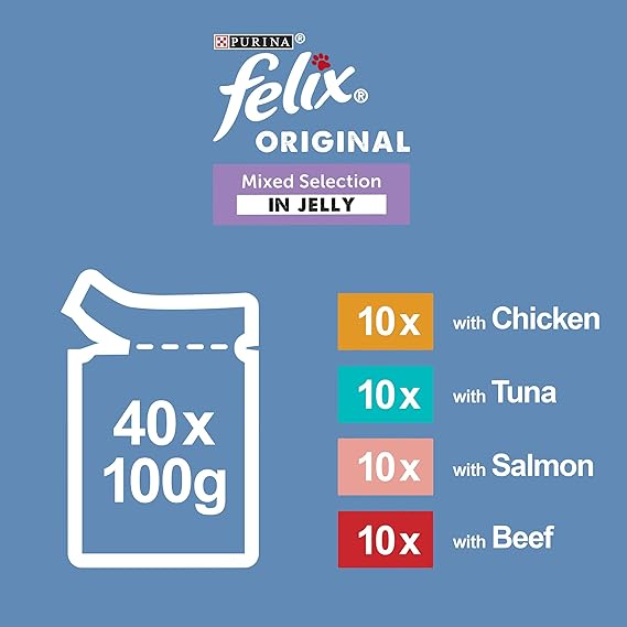 Felix Original Mixed Selection Adult Cat Wet Food - Pack Of (40x100G)