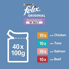 Felix Original Mixed Selection Adult Cat Wet Food - Pack Of (40x100G)