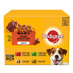 Pedigree Wet Dog Food for Adult Dogs Pouches Mixed Selection in Jelly - (12x100gm)