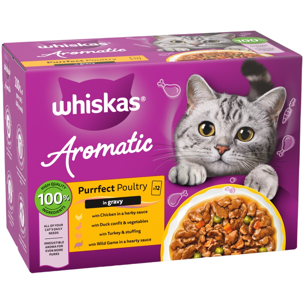 Whiskas Purrfect Poultry In Gravy Adult Wet Cat Food Pouches - Pack Of (12x85G)