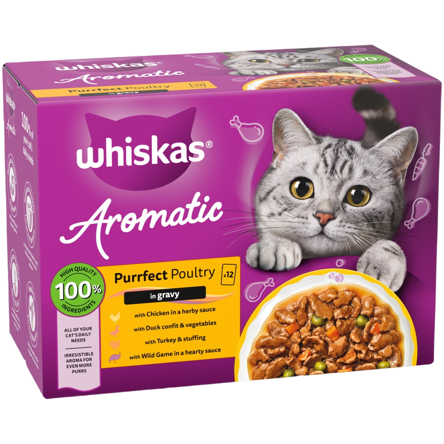 Whiskas Purrfect Poultry In Gravy Adult Wet Cat Food Pouches - Pack Of (12x85G)