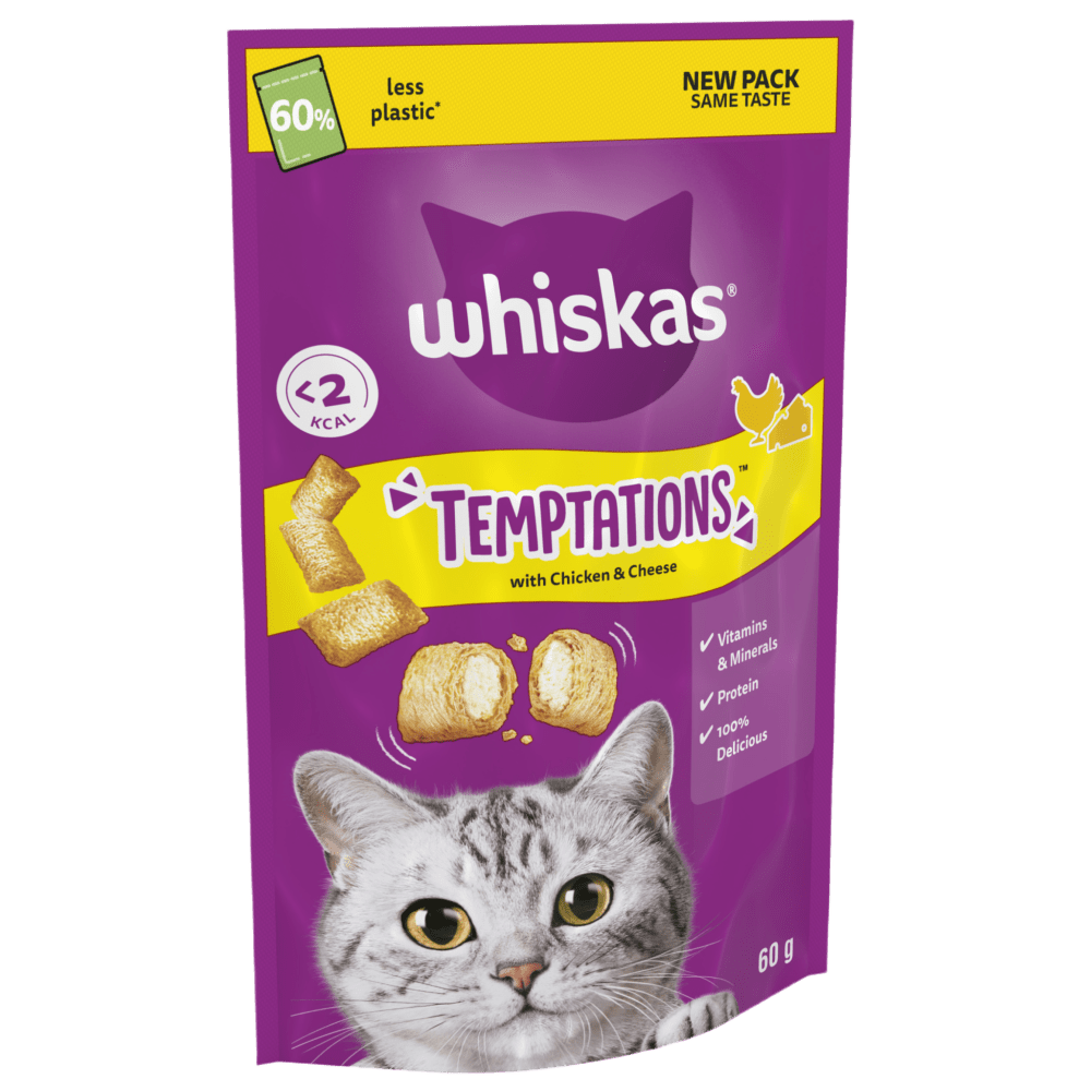 Whiskas Temptations Adult Cat Dry Treats With Chicken & Cheese - 60G