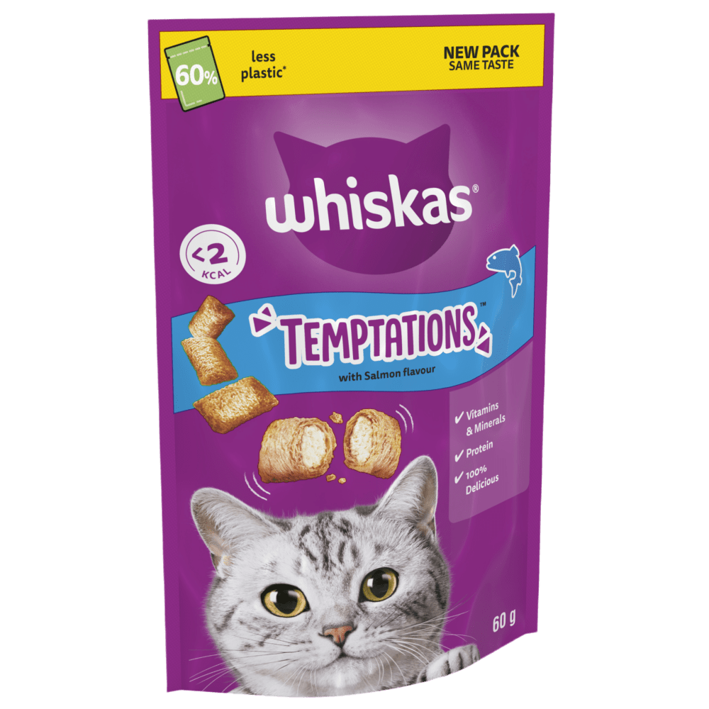 Whiskas Temptations Adult Cat Dry Treats With Salmon - 60G