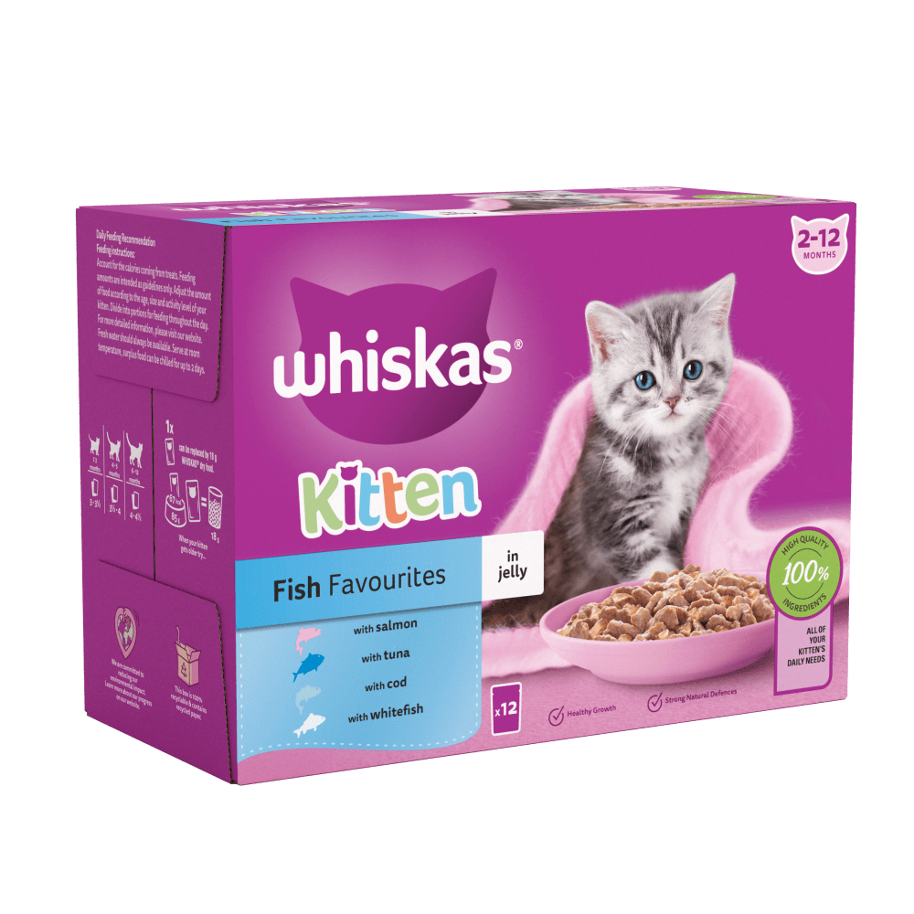 Whiskas 2-12 Months Kitten Fish Favorites in Jelly Pouches - Pack Of (12X85GM)